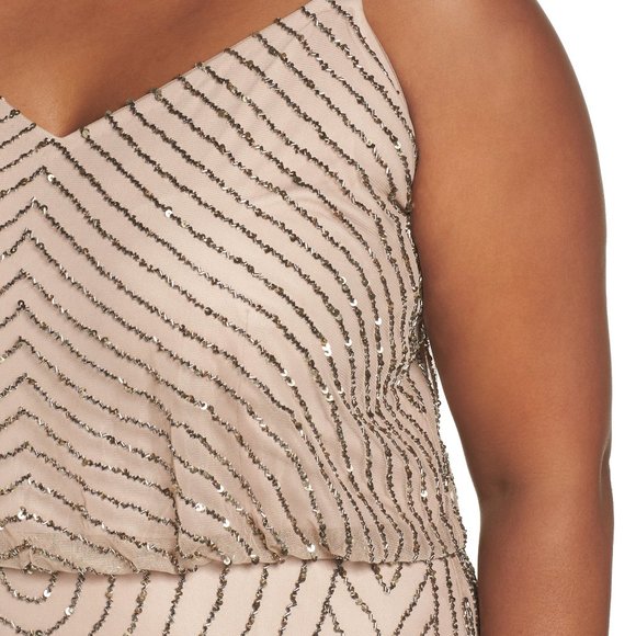 NEW Adrianna Papell Sequin Blouson‎ Dress Taupe 20W - Picture 10 of 16